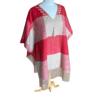 Adam Lippes Wool Buffalo Plaid Poncho Tassel Fringe Cowgirl Ranch Western -S/M
